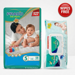 Prado Baby Diapers Size 5 (XL 14+ kg) – Pack of 58 Jambo pack + Free wipes